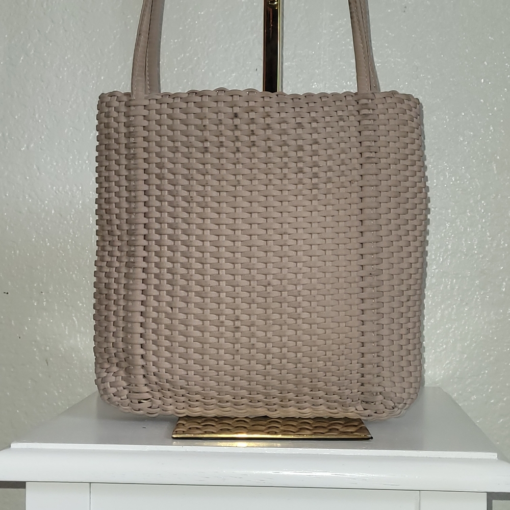 3/$20 Nine West Tan Taupe Woven Textured Shoulder Tote Bag - Picture 5 of 10